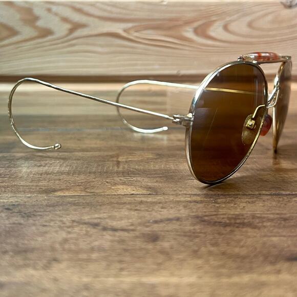 Vintage 70s Aviator Sunglasses Cable Temple Wrap Ear Gold Metal Frame Brown Lens main image 8